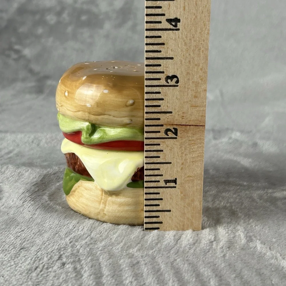 Pier 1 Imports Cheeseburger Deluxe Salt & Pepper Shakers Ceramic Stacking Kitsch